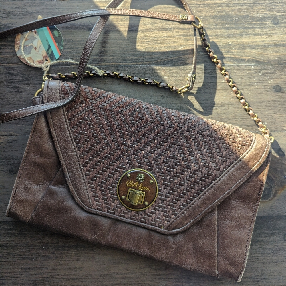 Elliott Lucca Brown Genuine Leather Crossbody Strap Purse